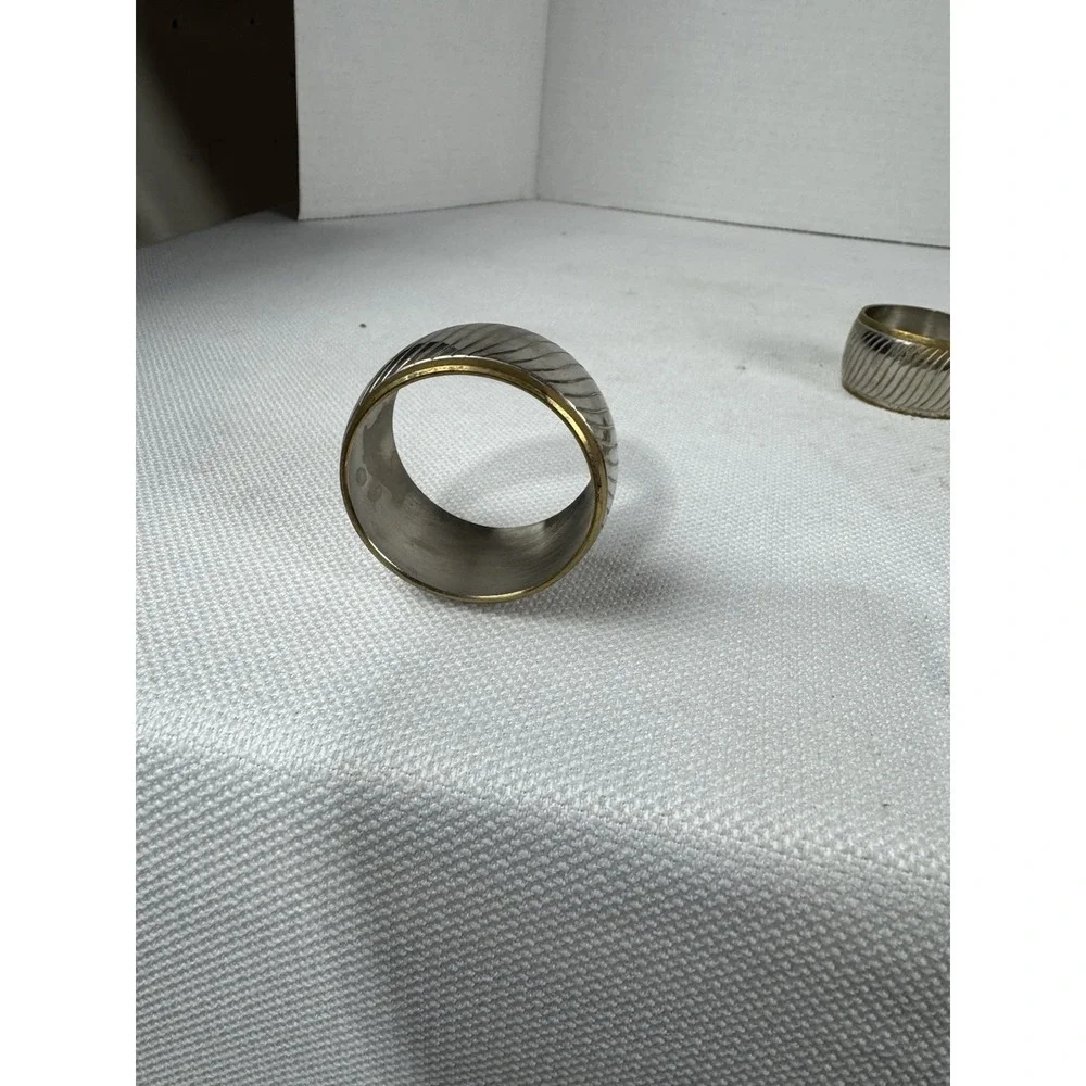 Vintage hammered metal gold and silver‎ toned napkin rings set of 7
